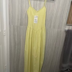 Zara yellow linen maxi dress